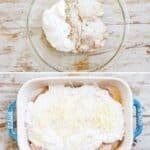 Process photos of how to make cream of mushroom chicken casserole.