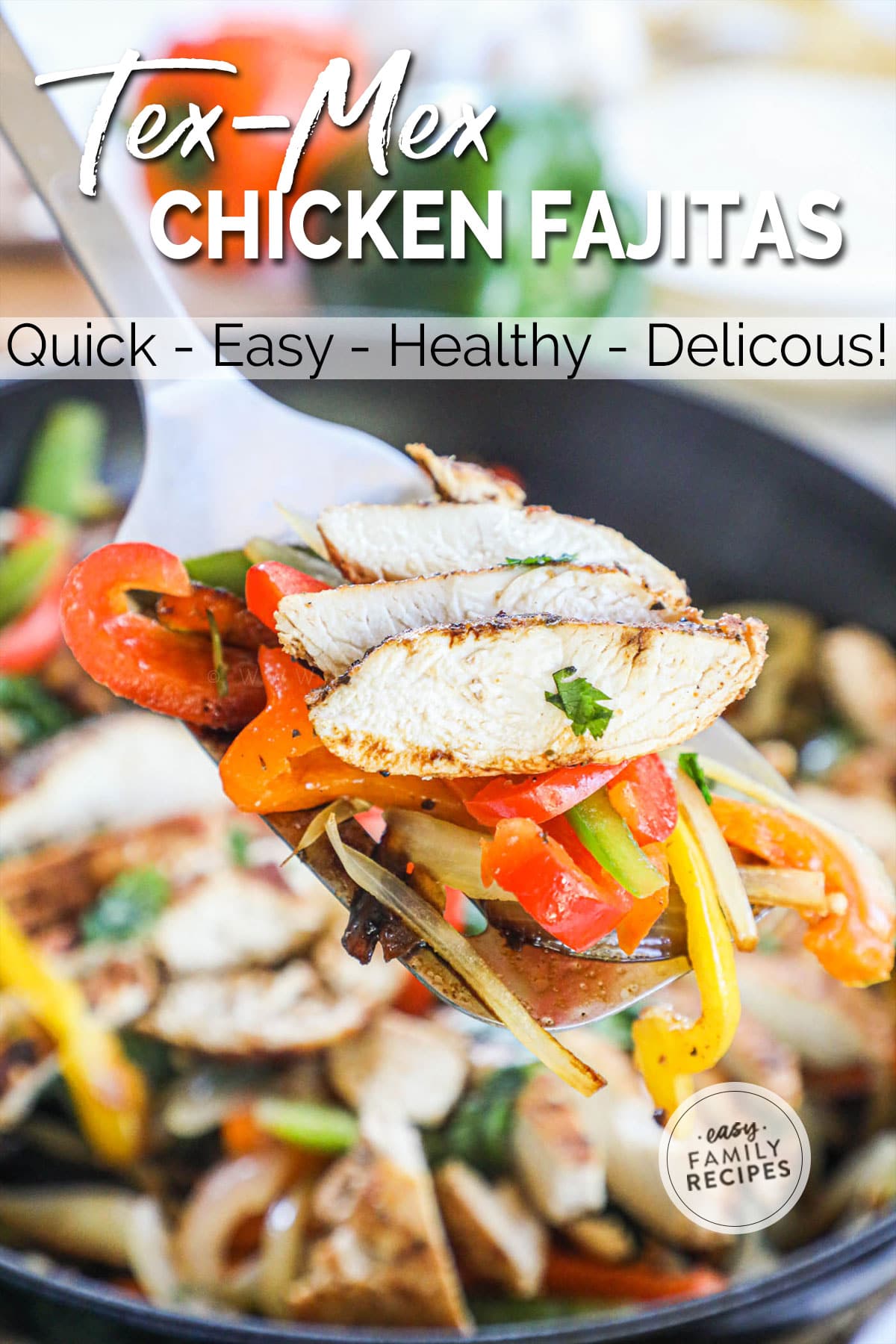 Sliced chicken breast fajitas with onions and bell peppers