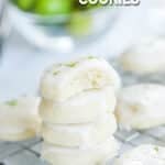 Wire cooling rack lined with Key lime cookies.
