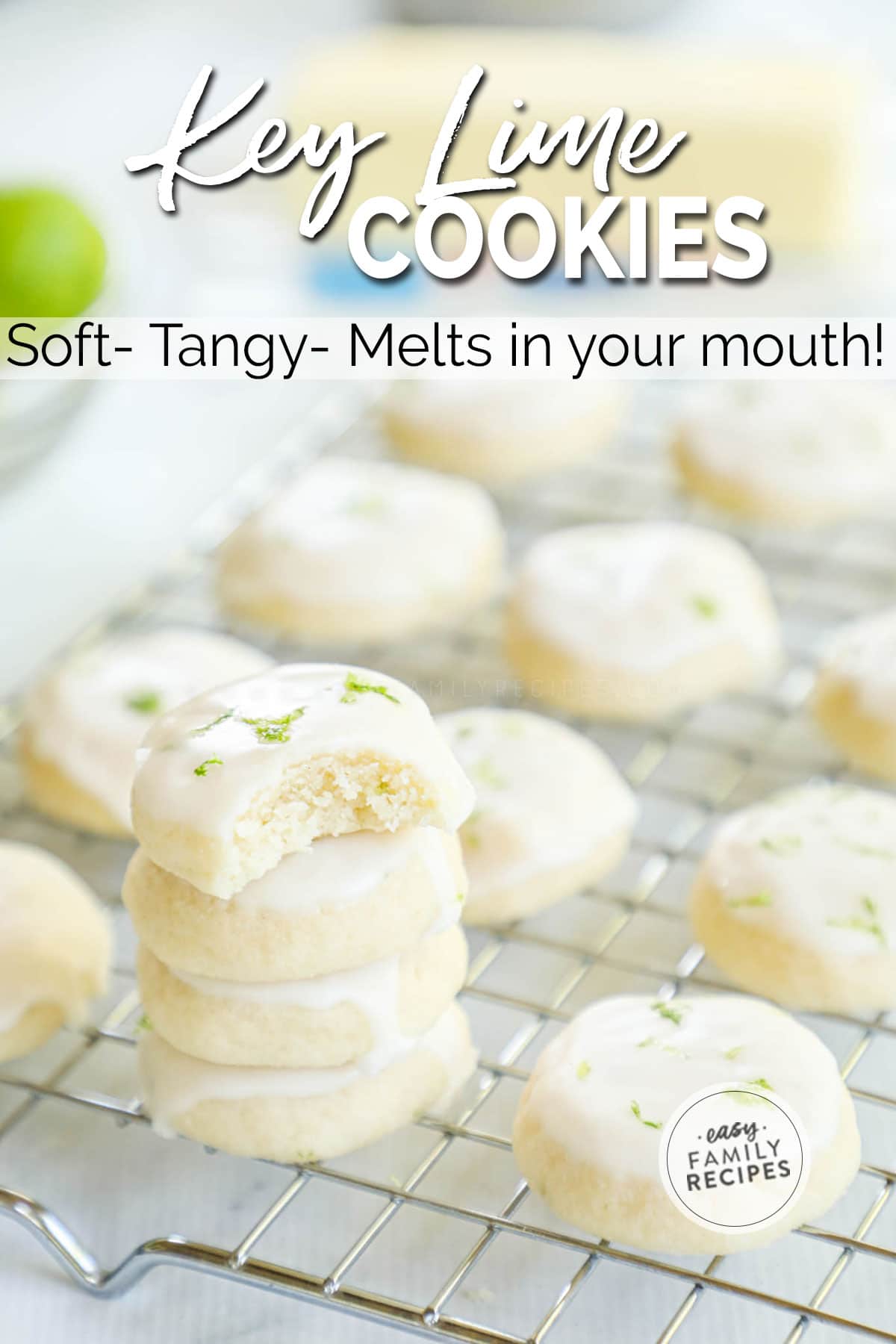 Glazed Key Lime Cookies stacked up in a pile.