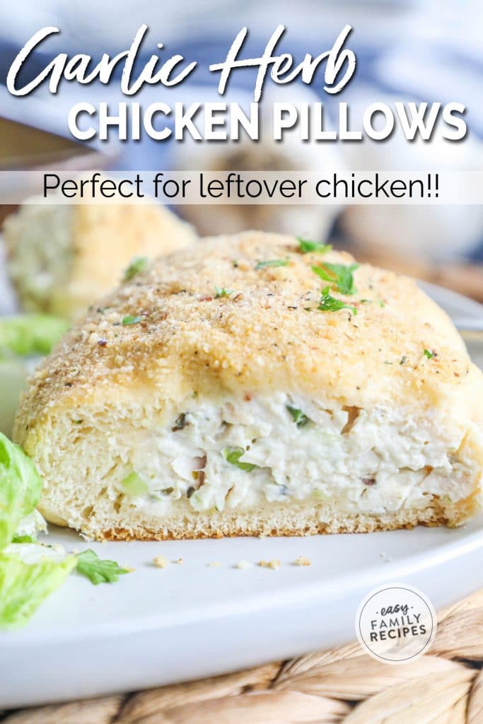 Garlic Herb Chicken Pillow baked to golden and stuffed with creamy chicken, cream cheese, garlic and herb mixture