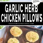 eight golden brown baked chicken pillows on a baking sheet ready to eat!