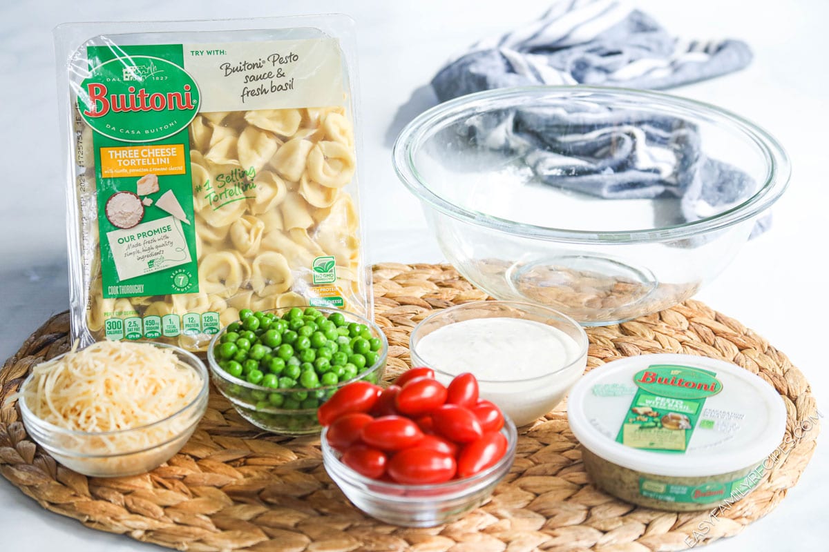 Ingredients for making Pesto Tortellini Pasta Salad