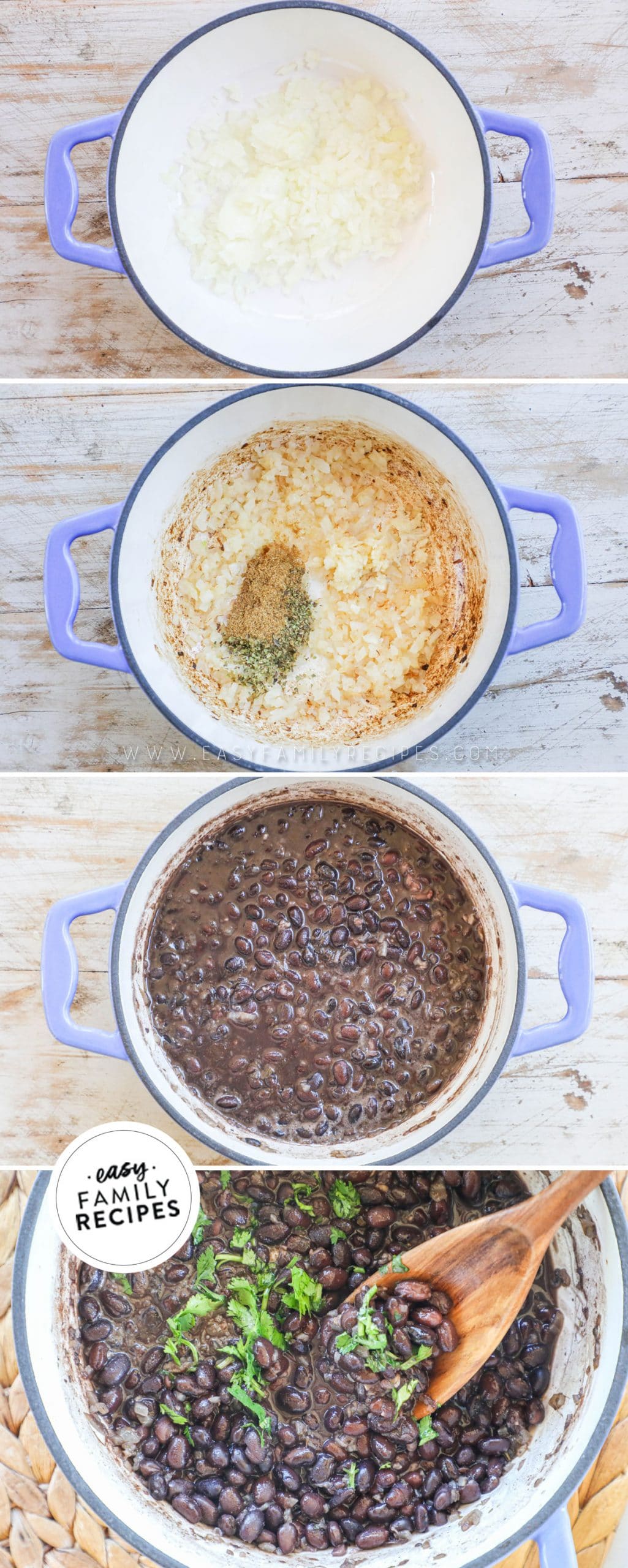 process photos for how to make canned black beans taste good