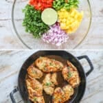 Process photos for how to make pineapple salsa