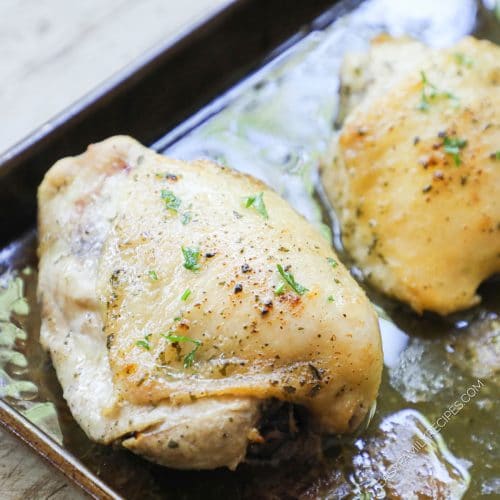 Crispy Baked Chicken thigh on a sheet pan