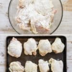 Process photos for how to make ranch baked chicken thighs.