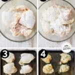 Process photos for how to make ranch baked chicken thighs.