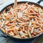 Tomato Basil Pasta Recipe on table and ready to serve.
