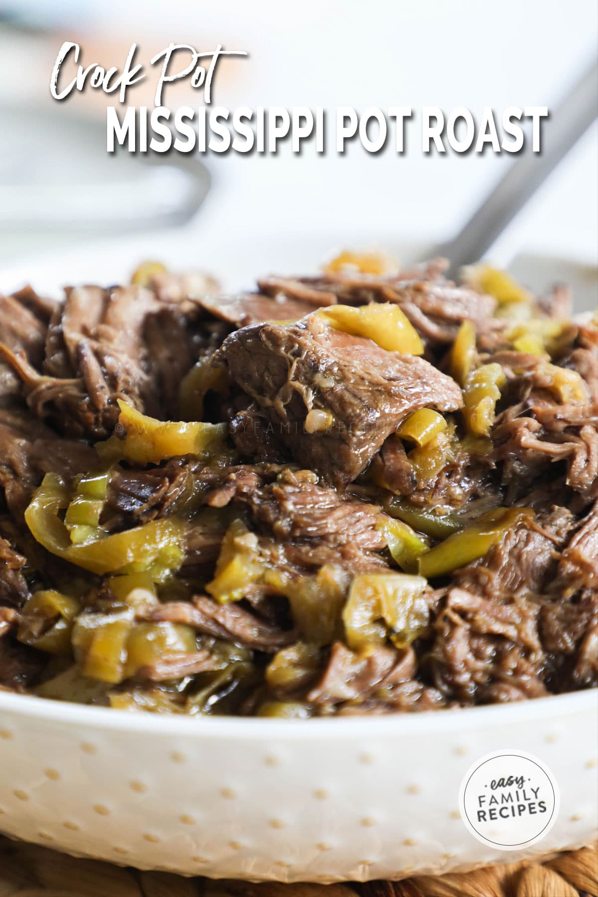 Crock Pot Mississippi Pot Roast in a serving bowl