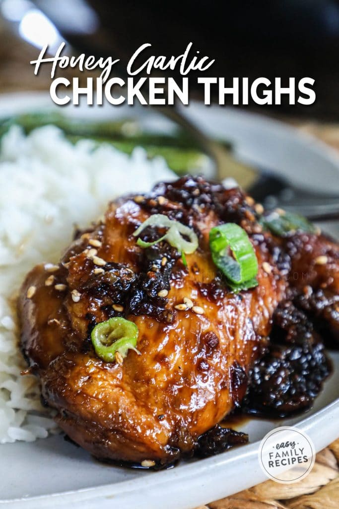 Asian Honey Garlic Chicken served with green beans and rice