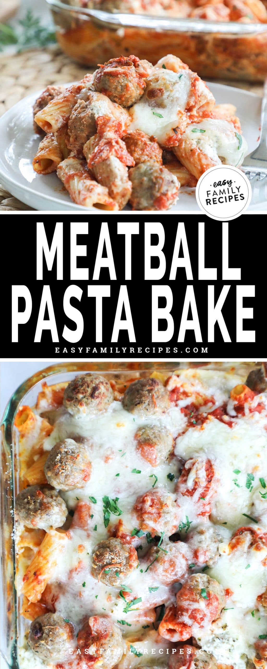 Meatball Pasta Bake served on a plate for aa family friendly dinner 