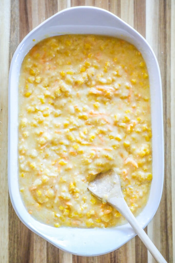 How to make Jiffy Corn Casserole Step 3: Mix everything together until creamy.