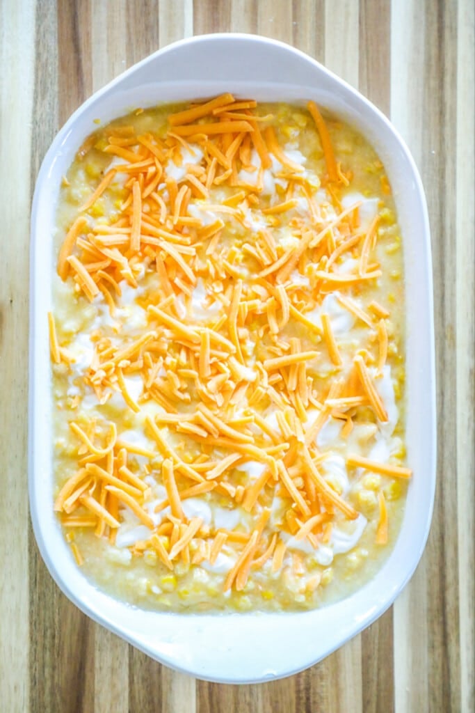 How to make Jiffy Corn Casserole Step 5: Top with cheese.