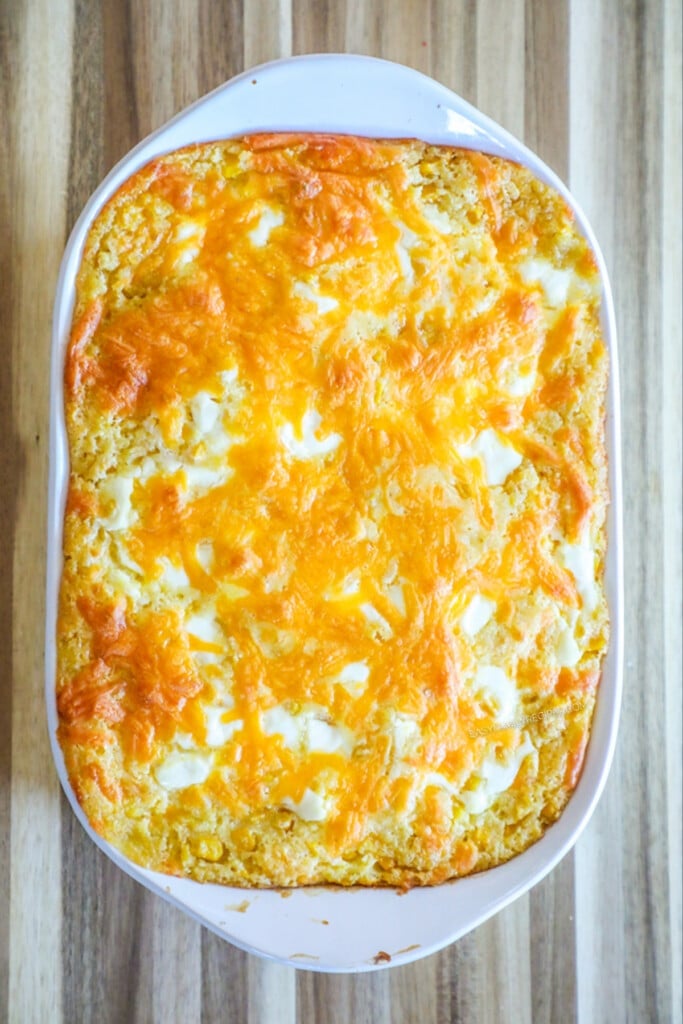 How to make Jiffy Corn Casserole Step 6: Bake until the center of the corn casserole is just set.