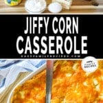 Ingredients for Jiffy Corn Casserole and Cheesy Corn Casserole after being cooked.