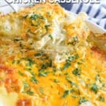Green Chile Chicken in casserole dish after baking
