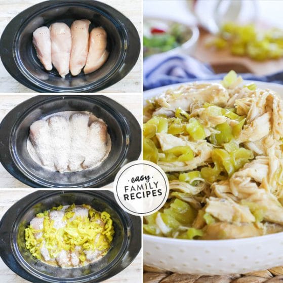 Step by step for making Slow Cooker Mississippi Chicken 1. Lay chicken breast in slow cooker. 2. Cover with rnach mix and gravy mix. 3. COver with peperoncini peppers. 4. Slow cook until tender and shred.