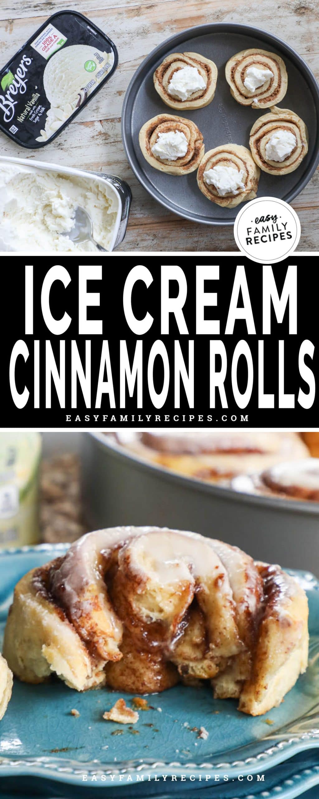 refrigerated cinnamon rolls baked with vanilla ice cream on top 