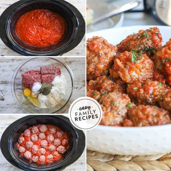 Step by step for making Meatballs in Marinara in the crockpot 1. Pour marinara sauce in crock pot. 2. make the ground beef meatballs 3. Place meatballs in the sauce. 4. Slow Cook until done. Serve with pasta or on sub rolls.