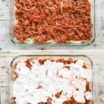 Step by step for making Million Dollar Spaghetti casserole - 1. Spread sauce in dish and layer spaghetti noodles on top. 2. Add a layer of meat sauce. 3. Layer on cheese mixture and repeat again. 4. Bake in a casserole dish until edges bubble.