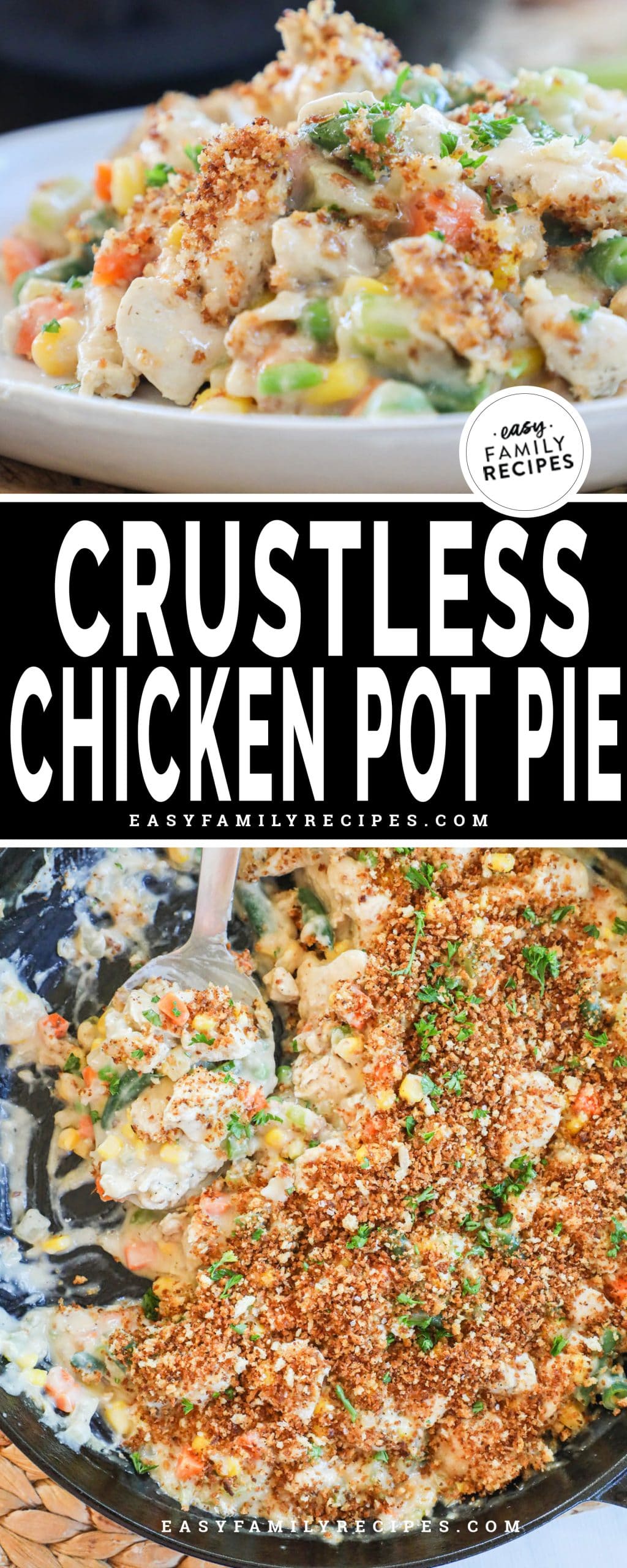 Crustless Chicken Pot Pie served on a plate