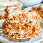 A slice of million dollar spaghetti on a plate