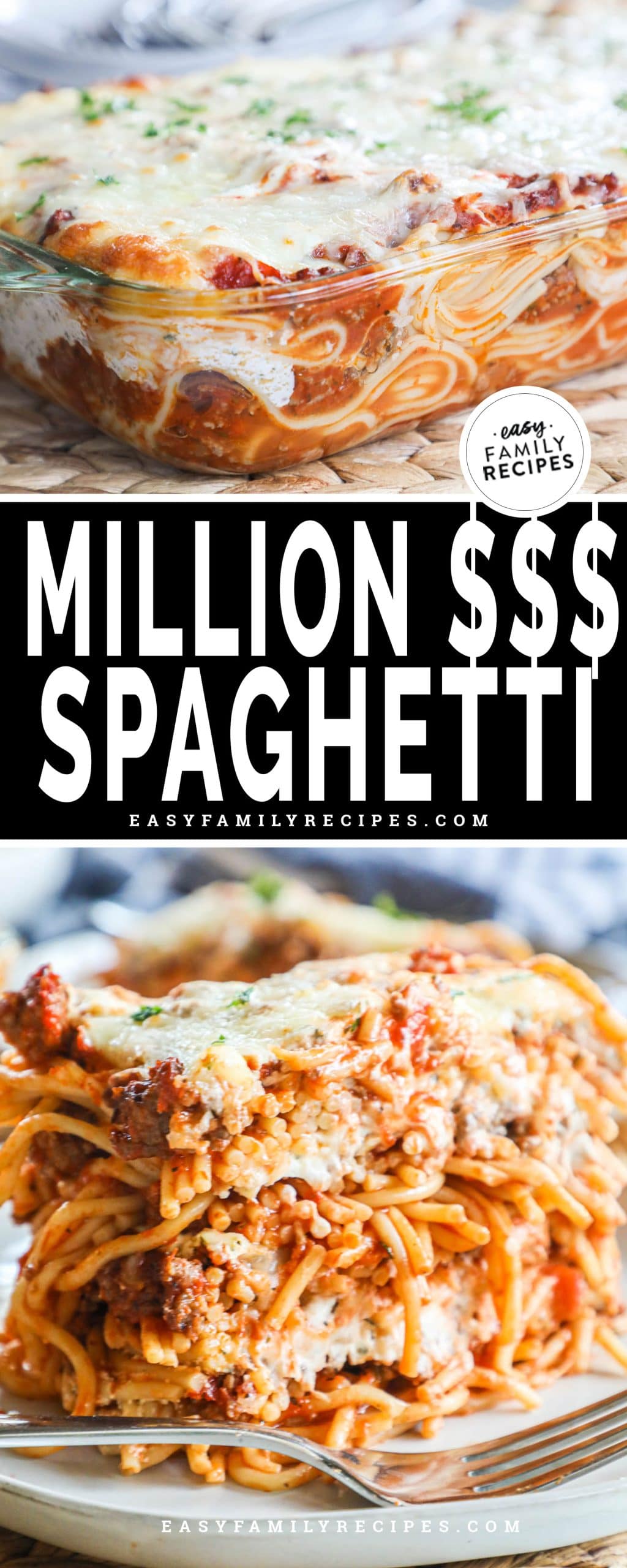 Million Dollar Spaghetti recipe baked in a casserole dish
