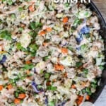 cabbage and vegetable ground turkey stir fry in a large skillet