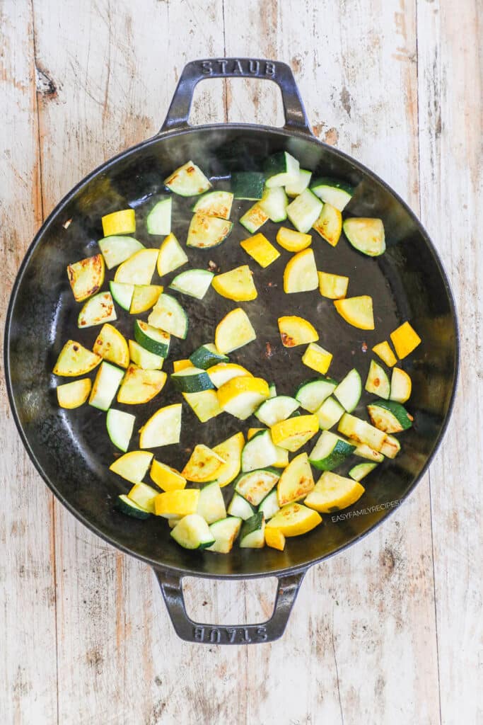 How to make Italian Ground Turkey Skillet Step 1: Saute the squash to get it tender.