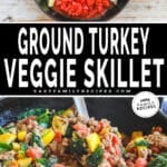 Italian Ground Turkey and vegetable skillet before cooking and then the finished dish.