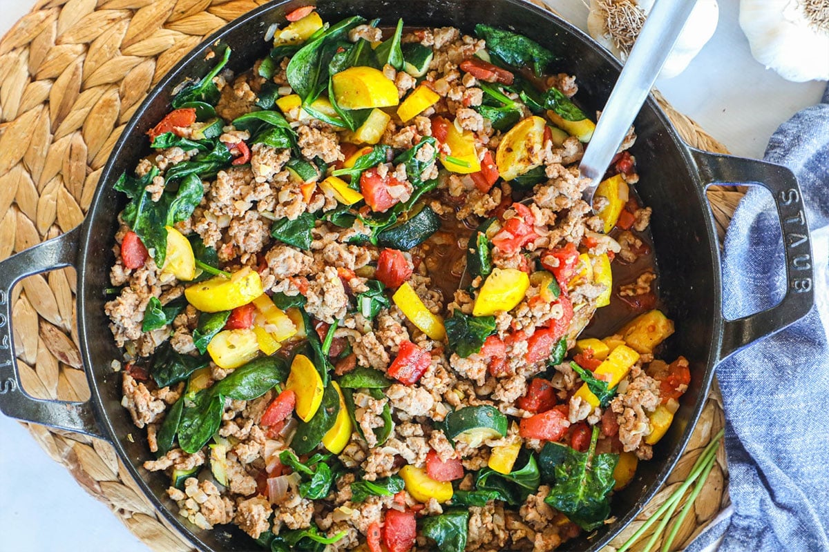 Italian Ground Turkey Skillet Dinner finished and ready to serve.