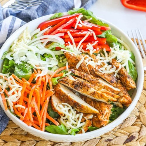 Blackened Chicken salad in a big bowl