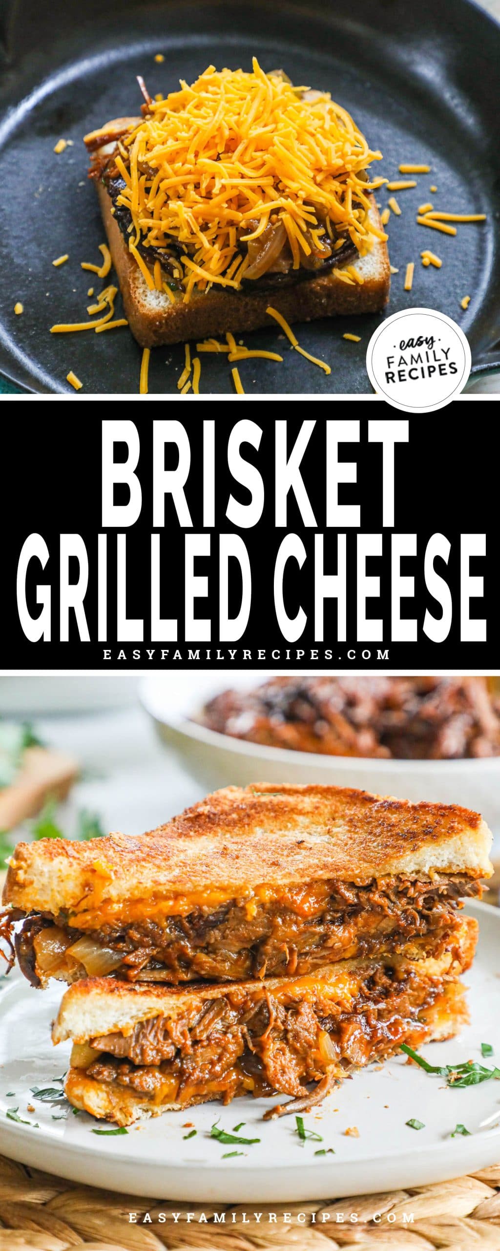 Grilled Cheese with Brisket cooking in a pan