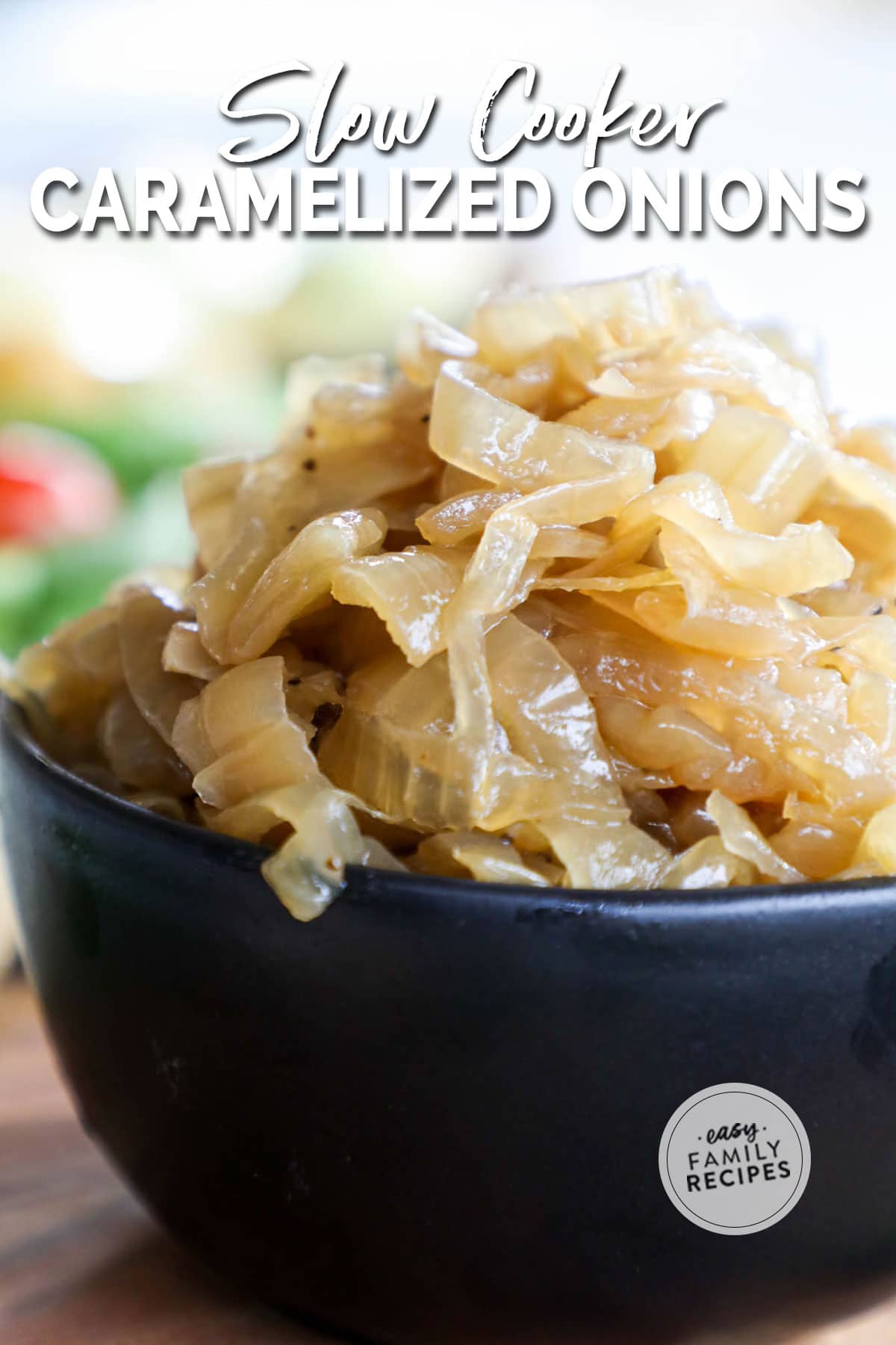 slow cooker caramelized onions piled in a bowl