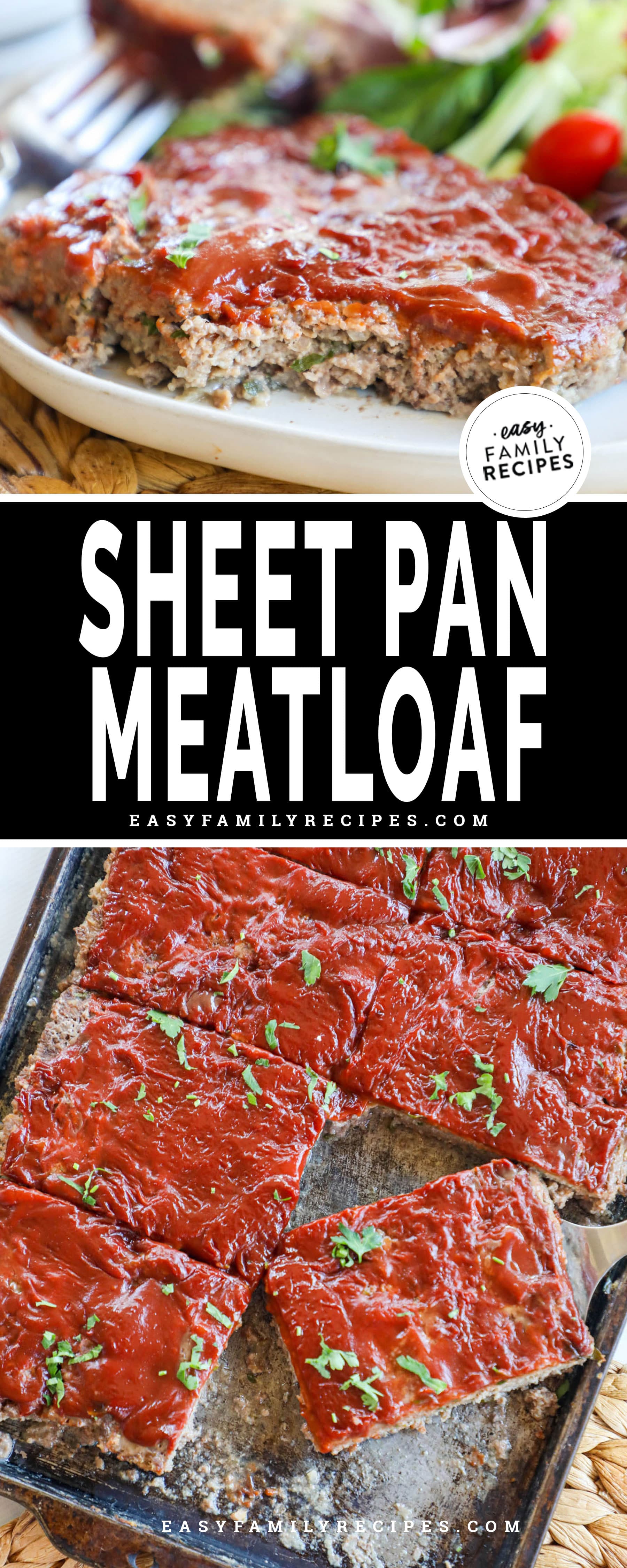 Slice of sheet pan meatloaf on a sheetpan