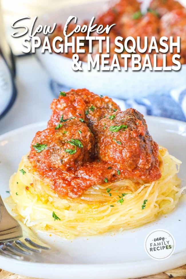 Spaghetti Squash and Meatballs (Healthy Crockpot Recipe)
