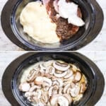 Process photos for how to make smothered pork chops in crockpot.