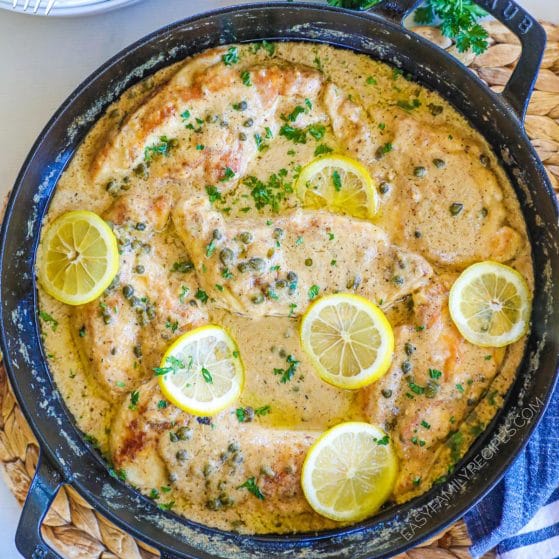 one pan chicken piccata in a creamy lemon sauce