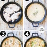 Photo collage for how to make creamy chicken piccata.