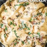 Sun Dried Tomato and Basil Chicken in a skillet