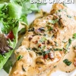 Sun Dried Tomato Basil Chicken on a plate with salad.