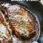 Seared steak on a skillet