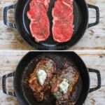 Steps to make garlic herb steak step 1 sear the steak step 2 make the garlic herb butter step 3 place butter on steak step 4 enjoy!