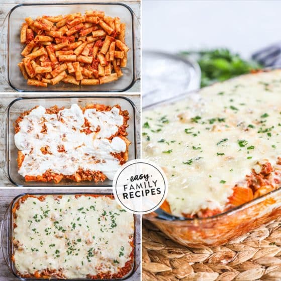 how to cook baked ziti with ground turkey 1)layer pasta 2)top with turkey and cheese 3)repeat 4)baked and sprinkle on parsley