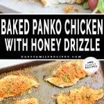 Panko Chicken breast with honey glaze cut into with a fork