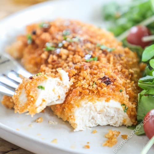 Panko Crusted Chicken served with salad on a plate