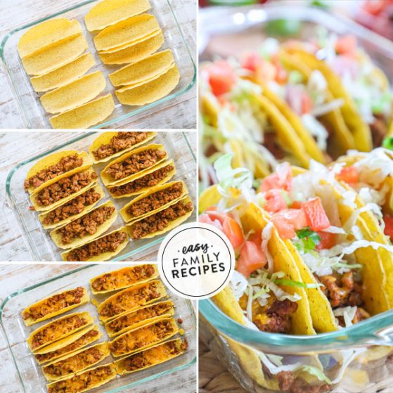 Steps to make ground turkey baked tacos step 1 make the filling step 2 fill the tacos with ground turkey step 3 top with cheese and bake step 4 enjoy with all any toppings you love like tomatoes and lettuce.