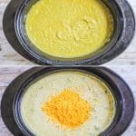 how to make slow cooker broccoli cheese soup 1)add veggies to the crock pot 2)puree when tender 3)add cream and cheese 4)serve with more cheese
