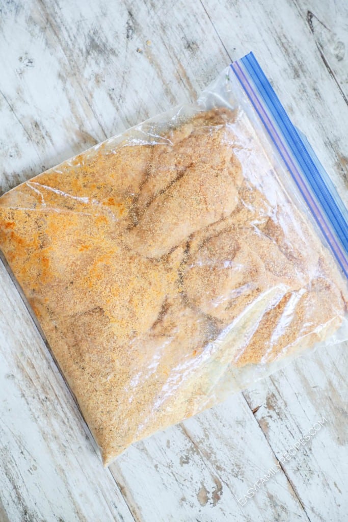 How to make shake and bake chicken step 3- Add chicken cutlets and shake bag with bread crumbs